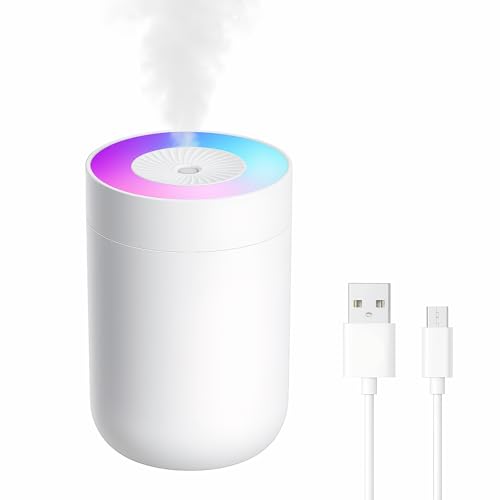 230ML Humidifier for Bedroom, Air Humidifier for Home, Plant Humidifiers Indoor Small with LED Colorful Gradient Light, USB Powered for Desk, Car, Travel, Hotel Room (White) - color: White