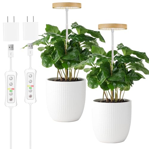yadoker Plant Grow Light for Indoor Plant,Bamboo Mini LED Grow Light Garden,Height Adjustable,Automatic Timer with 8/12/16 Hours - color: Bamboo, size: 2 Pack