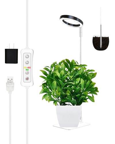 Plant Grow Light,yadoker LED Growing Light Full Spectrum for Indoor Plants,Height Adjustable, Automatic Timer, 5V Low Safe Voltage,Idea for Small Plant Light - color: Black with Base, size: 1 Pack