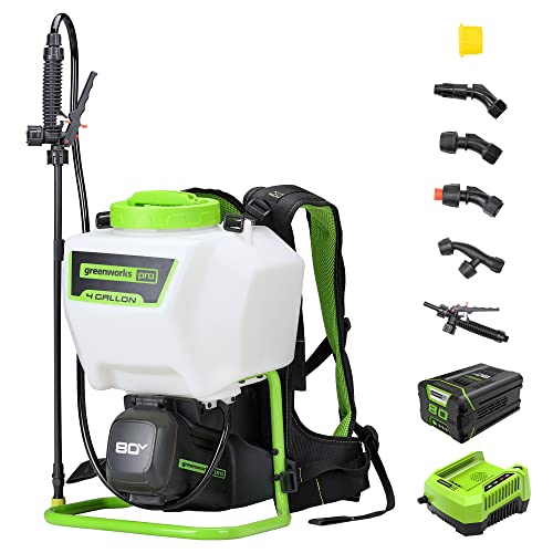 Greenworks 80V Backpack Sprayer 4 Gallon,Battery Powered Backpack Sprayer Kit for Weeding, Spraying, Pest Control, 2Ah Battery and Charger Included, Green, 80V Sprayer Kit (2.0Ah) - size: Greenworks 80V Sprayer Kit (2.0Ah)